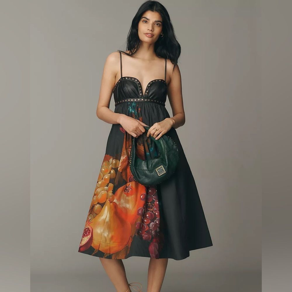 New Anthropologie Maeve Twofer Faux Leather Babydoll Dress Size Xxs